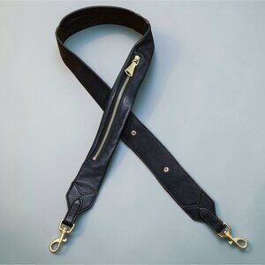 Aimee Kestenberg Black Leather Crossbody Bag Strap Cargo Duffle Gold Zip Pocket